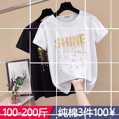 Fat sister large size short sleeve T-shirt loose 200 Jin 2019 summer new womens clothing plus fat half sleeve body shirt tide