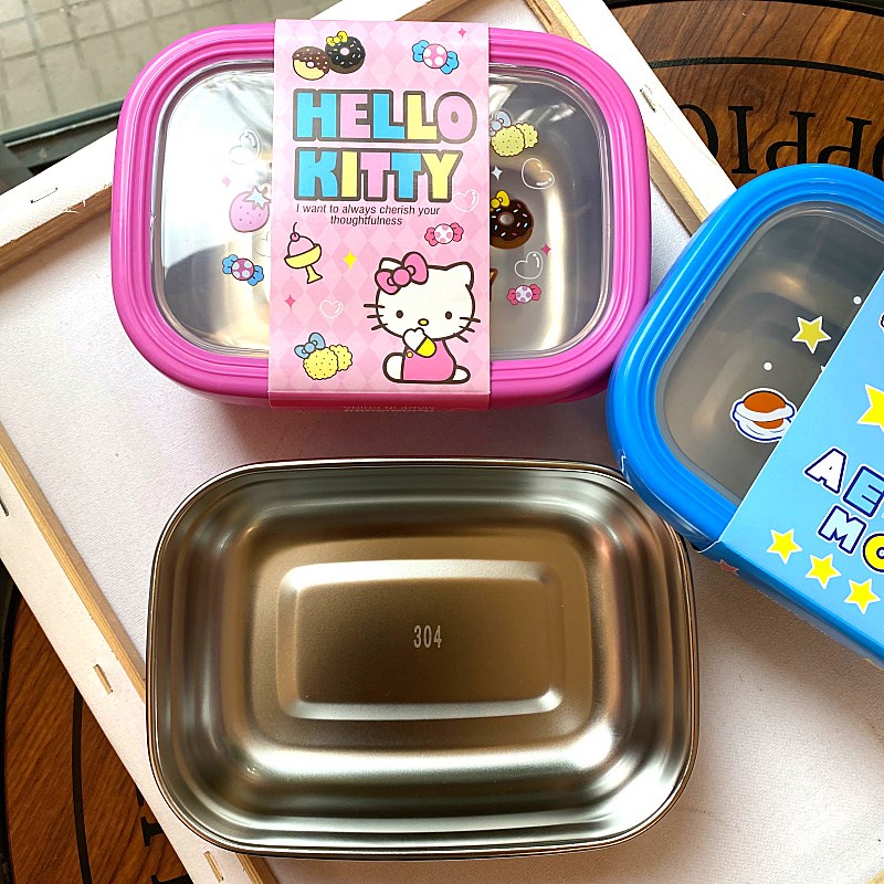 Cartoon 304 stainless steel lunch box children's lunch box with lunch box student fruit fresh-keeping box with lid sealed lunch box