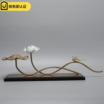 New Chinese modern creative ceramic copper lotus ornaments Model guest hall wine cabinet entrance TV cabinet Soft decoration