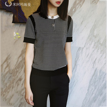 Flagship store official website Womens rice amashman 2021 summer new small fragrant style Plaid knitted top short sleeve t-shirt