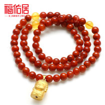 Foyou guts natural South red Manau hand chain persimmon red nectar wax 925 silver Buddha head Multi-ring female hand