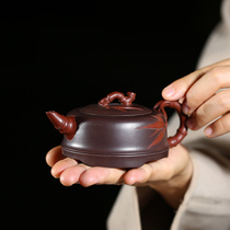 Yixing purple clay teapot teapot original mine purple two-color bamboo joint All handmade famous sketch kung fu teapot home Tea