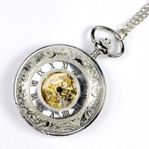 Fashion retro double Open mechanical pocket watch personality floral hollow silver shield pocket watch a generation of hair W-0138