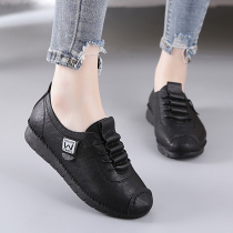 New suede shoes mother shoes soft sole single shoes womens flat maternity shoes non-slip white shoes Lace-up aunt womens shoes