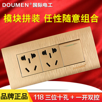 International electrician 118 switch socket panel wall power champagne gold brushed one open double control ten hole socket
