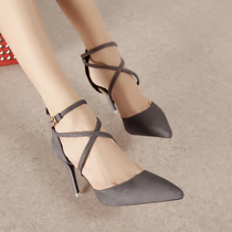  2021 spring new cross strap high heels thin heel sexy pointed shallow mouth single shoes hollow strap womens single shoes