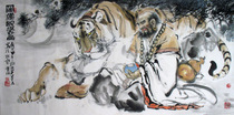 Ancient Play Calligraphy Artists Potential Collection When Ulin Figure Works Hand-painted 4-ruler Rohan and Tiger