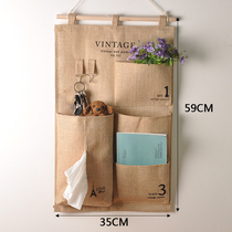 zakka jute fabric hanging storage bag sundries bag door rear wardrobe hanging bag five pockets storage bag