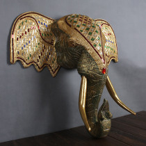 Thai wood carving Elephant Head Wall decoration Southeast Asia hand carved wall decoration home decoration Thai Wall Zhaocai pendant
