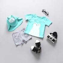  Foreign trade boy bathing suit Childrens swimsuit Boy boy treasure child middle child cute split sunscreen surfing suit set