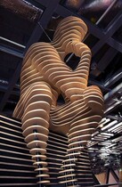 Giant thought thinker 3 5 m tall wooden sculpture landing shape designer creative window exhibition hall