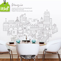 Homestay hall wall background wall stickers living room study urban architecture landscape background wall window stickers Venice
