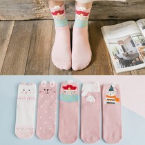 Japanese cartoon socks womens mid-tube cotton socks Cute three-dimensional womens socks stay cute hairy ears womens socks