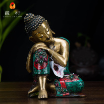 From Buddha at ease in Buddha Tibetan Buddhism Nepal imports handmade copper inlaid with pine stone jewel 7 inch dense Buddha statue