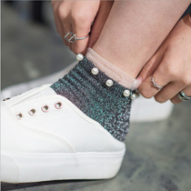 Spring and summer retro silver onion handmade pearl womens socks Korean silver silk Pearl pile socks luxury simple Tide womens socks