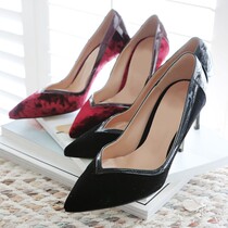 Korea Handmade Custom Retro Professional Commute Light Extravagant Goose Suede Finish Lacquered Leather Beef Leather High Heel Shoes