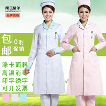  Nightingale nurse uniform long-sleeved winter thickened womens pharmacy beauty salon overalls white coat white powder blue
