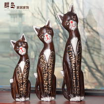Indonesia imported woodcarving cute cat ornaments Southeast Asia home decoration creative gift living room TV cabinet