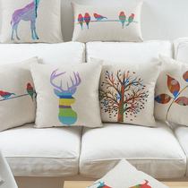 Pine House Nordic watercolor geometry abstract Deer bird pillow cotton and linen sofa model room with pillow