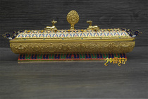 Tibetan aromatherapy incense incense alloy Jicai eight auspicious four-corner Tibetan line incense box lying incense burner horizontal stove