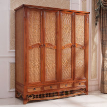Vine Wardrobe Solid Wood Vines Wood Closet Large Wardrobe Rattan Wardrobe Retro Four-door Wardrobe Wooden Bedroom Assembly Cabinet