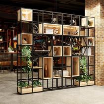  American wrought iron shelf Bookshelf storage display rack Floor entrance creative living room loft industrial style partition