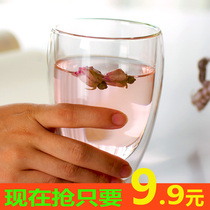 Double glass cup coffee cup heat insulation transparent fruit juice cup milk cup tea cup tea cup household glass heat resistance