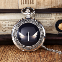 Angel wings guard cross silver color large number of flip flops with fine chain retro quartz male and female students hang up the table 0