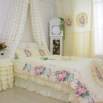 Pure cotton bed sheet duvet cover Beige princess style lace bed skirt European cotton four-piece princess style bed skirt