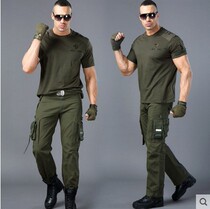 Co-allied Suit Mens Spring Summer Outdoor Climbing Speed Dry T-Shirt Loose Multi-Pocket Work Pants Pure Cotton Clothes Pants Men