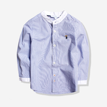 Childrens clothing autumn clothes boy stand striped shirt children pure cotton linings CUHK boy boy stand striped shirt