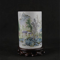 Republic of China pastel landscape map straight pen holder semi-manual antique porcelain ancient porcelain collection