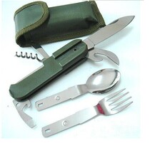 Green multi-function cutlery knife Portable folding cutlery Camping picnic cutlery knife fork spoon 3-piece set