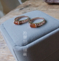 (ten Cuxuan-inlaid) 18K rose golden emerald lovers to the ring studded details link Remain