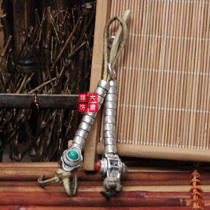 Buddhist supplies Tibetan white copper inlaid beads rosary imitation old bells counter leather rope counting clip