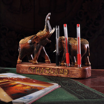 Southeast Asian home Thailand imports solid wood auspicious small elephant pen holder office Feng Shui swing piece Creative furnishing