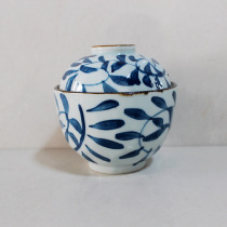 Japanese ceramic tableware egg cup Blue color hook vine steamed rice bowl Cover bowl Casserole bowl Steamed egg bowl Egg soup