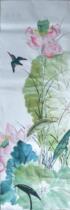 Pure hand-painted flowers and birds boutique Chinese painting Lotus banner decorative painting literati painted mud without dyeing