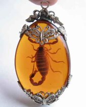 Antique Antique Collection Silver Bag Natural Amber Scorpion Pendant