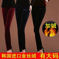 2022 Spring Autumn Winter New Thin Gold Velvet Beat Bottom Pants High Waist Women Pants External Wearing Plus Suede Small Foot Pants Thickened Big Code