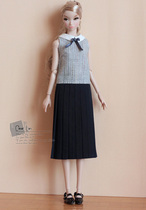 M-201802-45] Sleeveless stitching pleated dress (dark blue) FR Momoko cloth doll