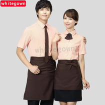 WhiteGown new couple short sleeve shirt stripe men and women waiter work clothes front desk shirt