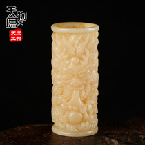 Natural oil moisturizing camel bone engraving dragon column Two-way pendant bone sculptures Finely Carved lezi back Cloud Buddha Pearl Pendant S