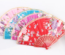 Dance fan Ladies satin silk fan Chinese style craft folding fan Performance prop fan Wing Chun and 2 fans