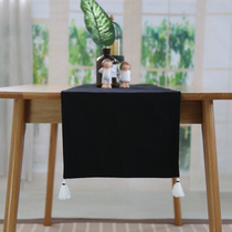 Nordic style cabinet flag fashion modern modern black simple solid color tablecloth Japanese cotton fabric tassel tablecloth