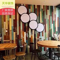 Vintage color old wooden board Old wooden board solid wood floor Personality retro retro style background wall Antique decorative wallboard