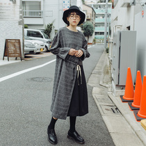 Q3 dress French vintage female loose chic woolen lace-up long dress 1405