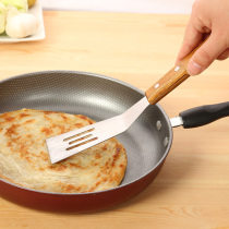 Wooden handle shovel stainless steel hand-held cake shovel teppanyaki flat shovel food shovel raw fried steak shovel pancake steak tool