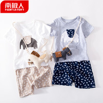 South Pole Child baby baby baby short sleeve suit pure cotton boy T-shirt shorts two sets of summer dress thin