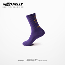 Korean version of Harajuku tide brand mens and womens short socks Hip-hop letters striped hip-hop street high-top skateboard socks stockings